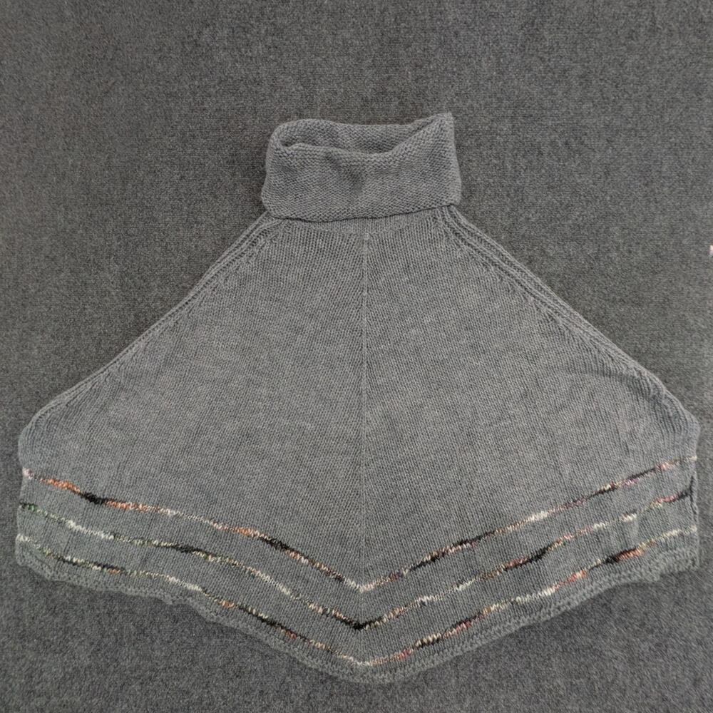 Imperica Poncho Womens One Size Grey Knit Turtleneck Flared Striped Ribbon Trim